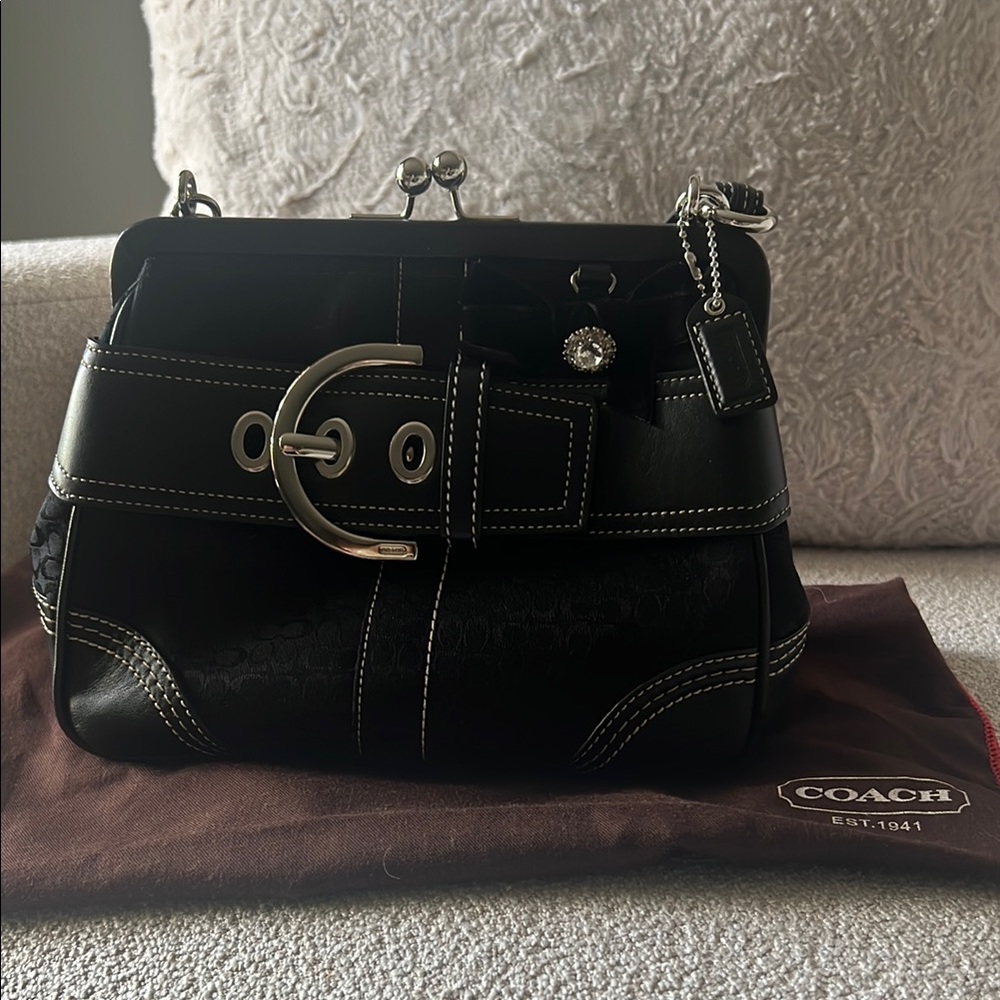 Coach Black and Silver Clutch with Polished Finish